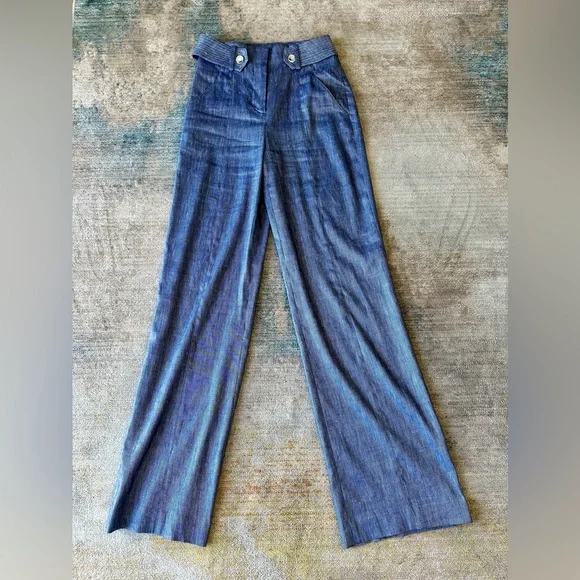 New Like Condition Sunny High Waisted Flare PantsVeronica Beard 00 Ink White